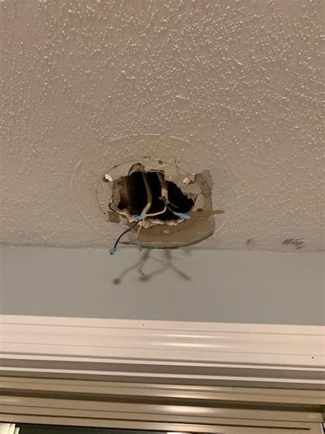 ceiling junction box hole too big|round work ceiling box hole repair.